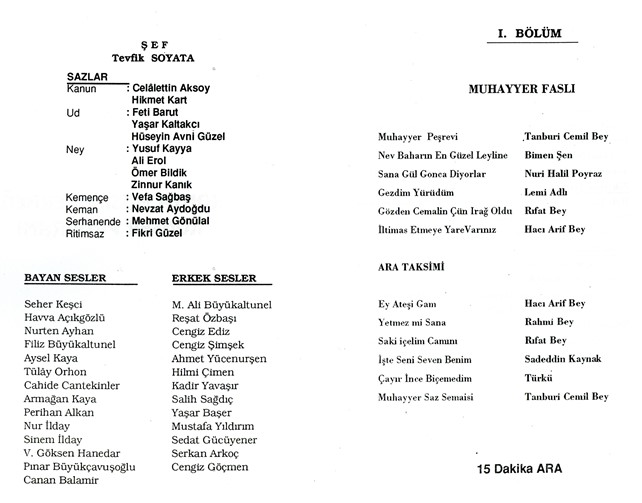 Muhayyer Fasıl Beraber ve Solo Eserler